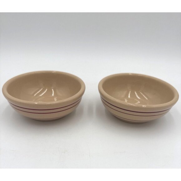 Shenango China Inca Ware Tan Bowls Red Stripes 5" Dia Set Of 2 Farmhouse N-9 - Picture 3 of 6